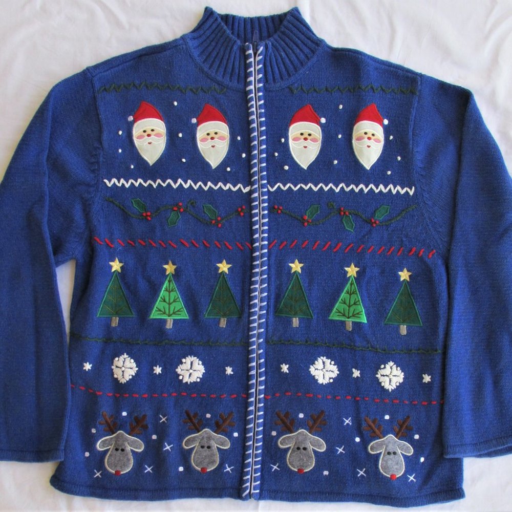 Crystal Kale Women's (Ugly) Christmas Cardigan Sweater Size Large